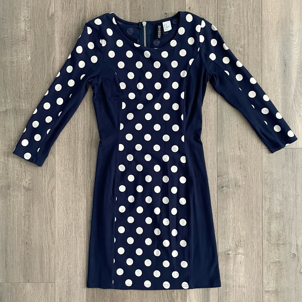 💥4/$25💥 Sexy Fitted Navy Polka Dots/Zipper Dress